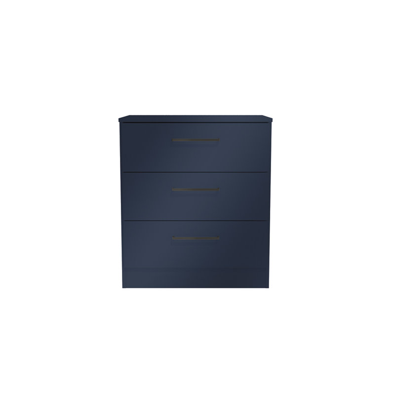 Commode verticale à 3 tiroirs avec rangement moderne Jolyne, Bleu / doré