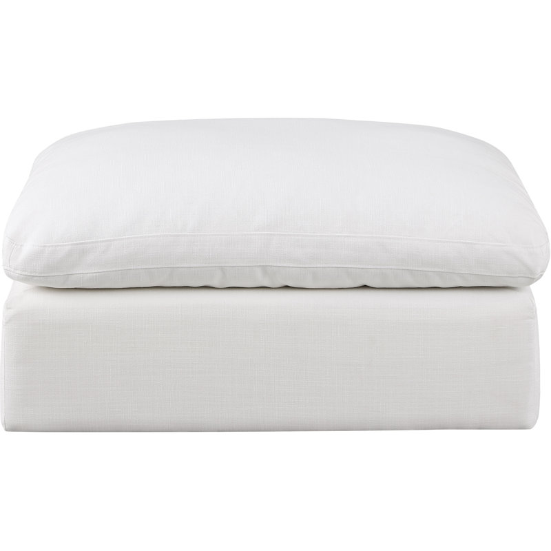 Israar Upholstered Ottoman, White Linen Textured Fabric