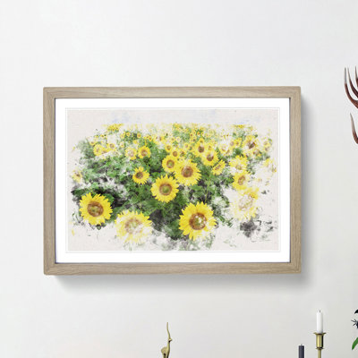 Yellow Sunflower Meadow Watercolour - Picture Frame Graphic Art Print