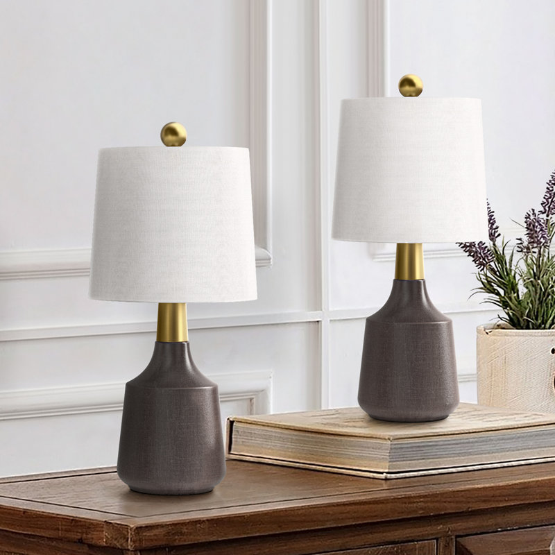 19.75'' Small Ceramic/Metal Table Lamp (Gray) - Modern Funky Accent Table Lamps For Bedroom Bedside/Nightstand, Living Room & Desk