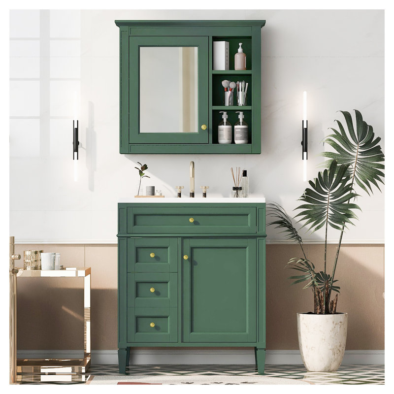 Meuble-lavabo moderne de 30 po avec lavabo supérieur, armoire de rangement en bois massif et panneau de fibres à densité moyenne, conforme TSCA Titre VI