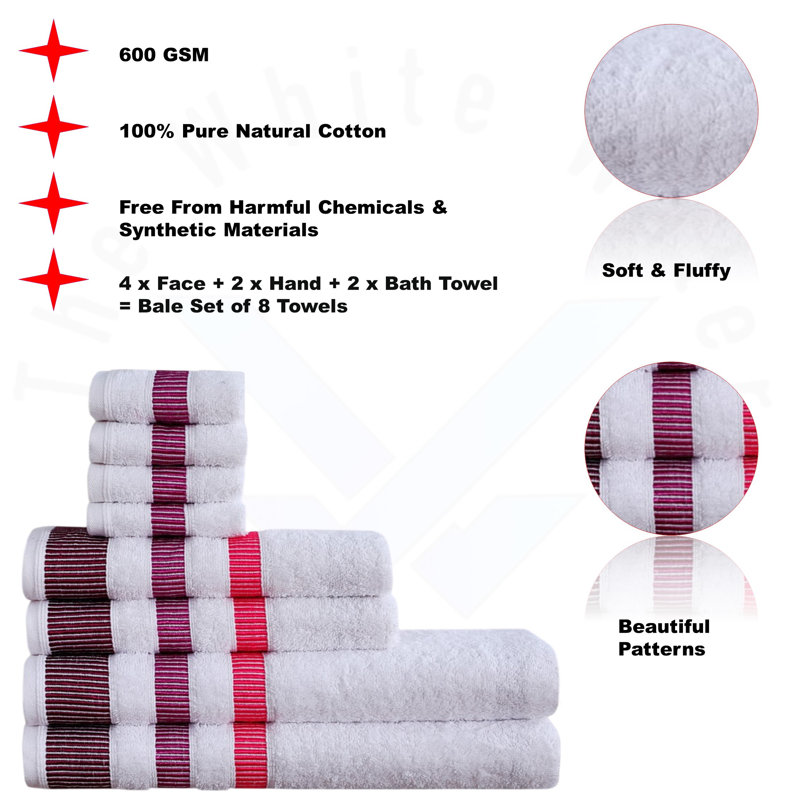 100% Cotton Mulit-Size Set, White/Plum