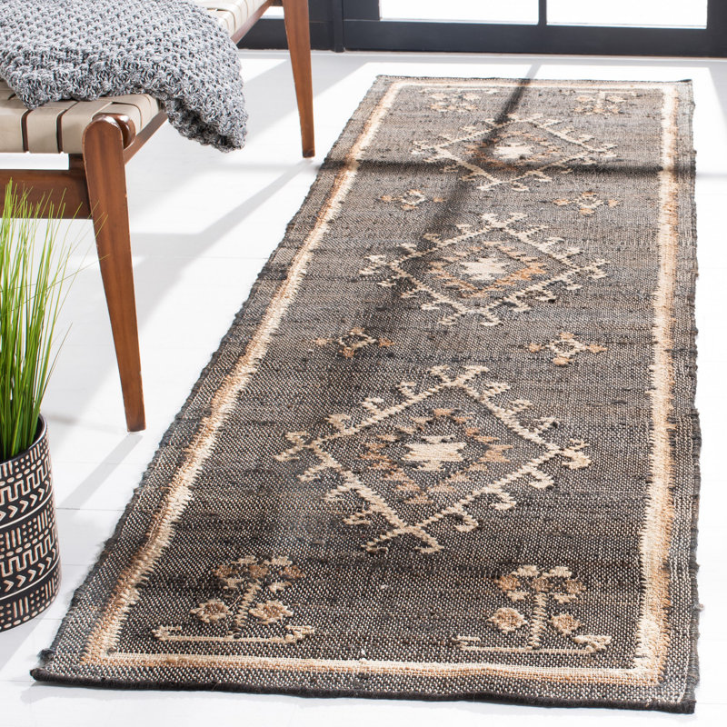 Mickie Southwestern Handmade Flatweave Jute Black/Ivory Area Rug, Runner 2'3" x 13'