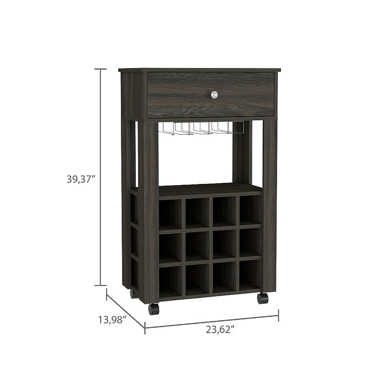 Armoire à vin 1 tiroir 12 bouteilles Espresso Carbone, Brun