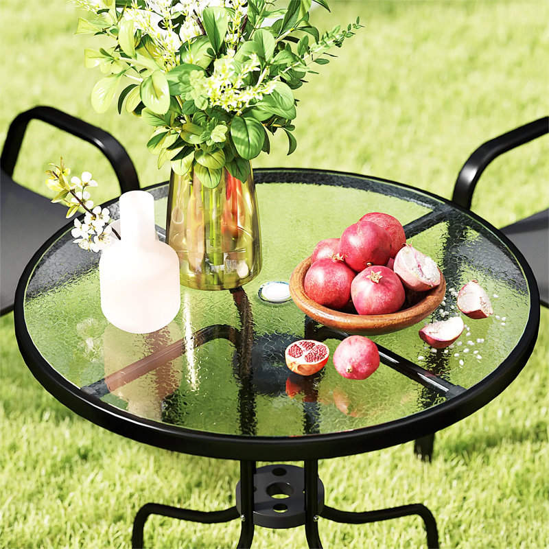 Five-Piece Steel Patio Set, with Glass-Top Table, Black