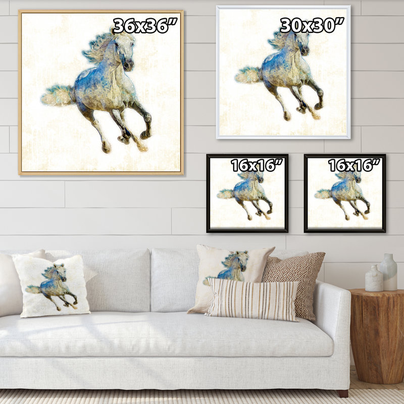 Cheval coloré avec paysage intérieur - peinture sur toile, Cadre flottant en érable, H 36 po x l 36 po x P 1 po