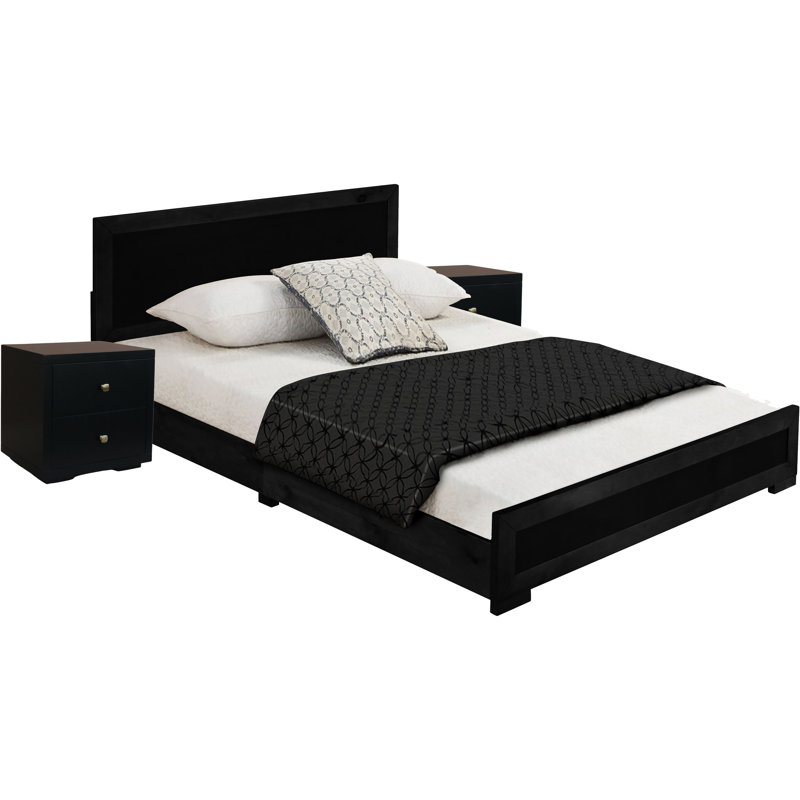 Ensemble de chambre avec lit plateforme 3 pièces Trent, Noir, Très grand