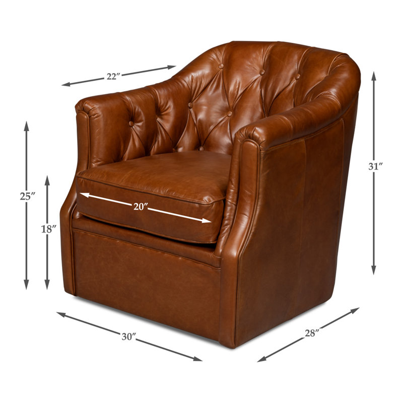 Coolidge Swivel Club Chair, Havana Brown Genuine Leather