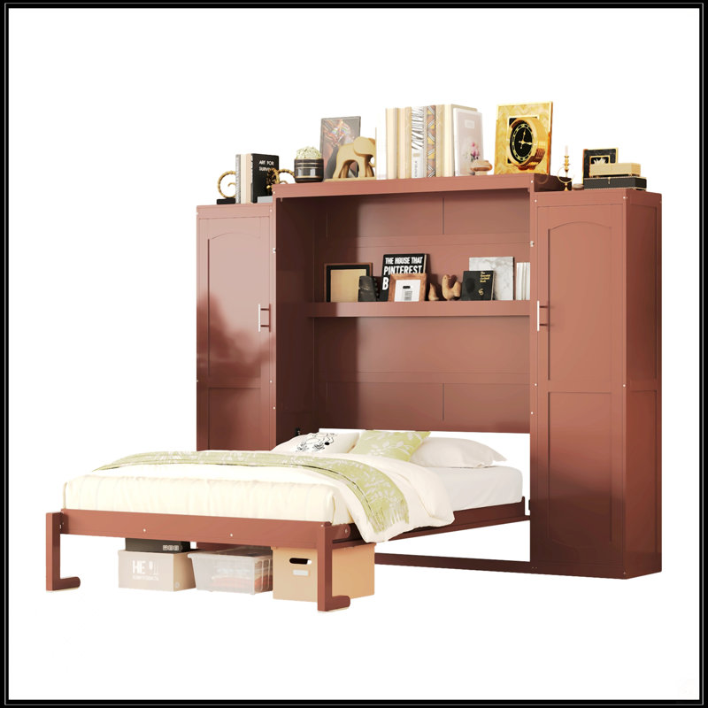 Lit escamotable double, Noyer, Lit double