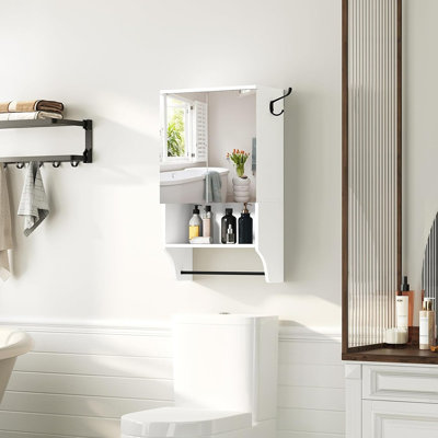 Armoire de salle de bain murale blanche - Armoire à pharmacie 2 portes avec miroir, tablette réglable et barre à serviettes