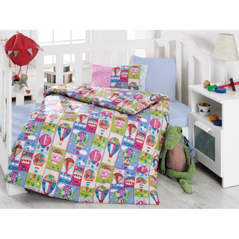 Ensemble de housse de couette 100% coton bleu / rose / vert Zunaira 4 pièces