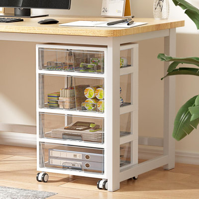 Plastic Drawer Storage Orangizer, 4 Tier 6 Drawers With Wheels For Office Supplies, Art Crafts, Under Desk Storage For Office, Bathroom, Dresser, 1 Pack/clear
