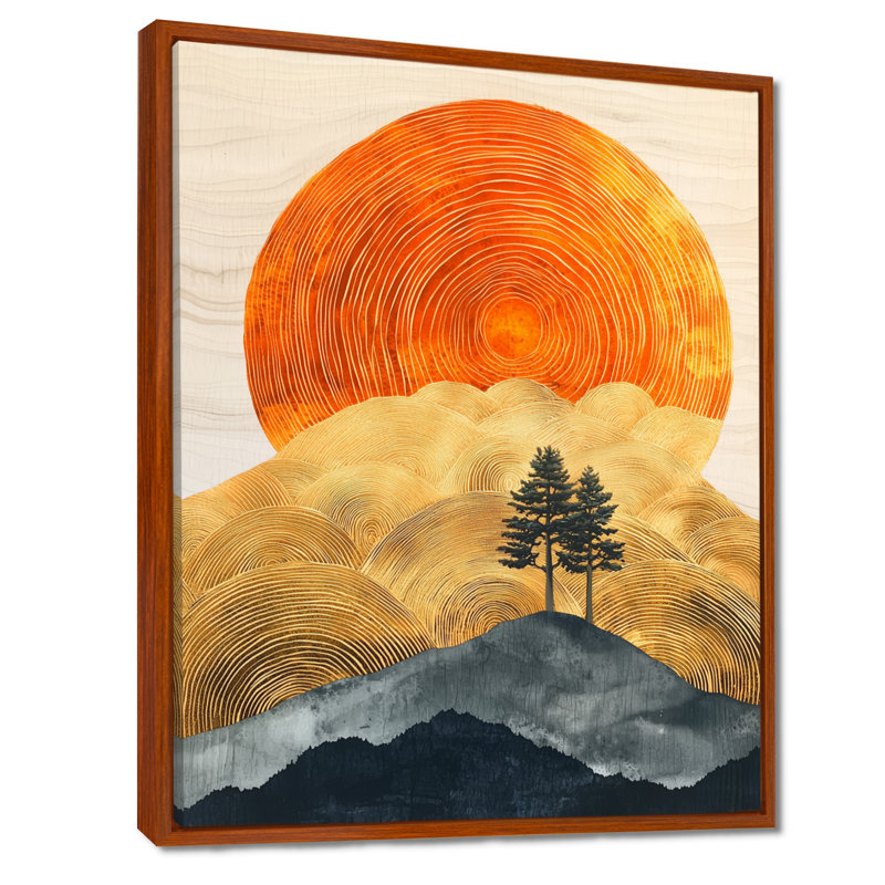 Giso Sunrise Tree In African Field Landscape II - Forest Canvas Art, 40" H x 30" W, Floater Framed Print, Brown