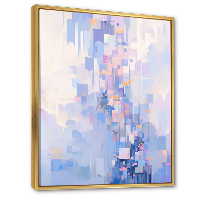 " Turquoise Pink Interlocking Perspectives ", Gold Floater Framed, 40" H x 30" W x 1.5" D