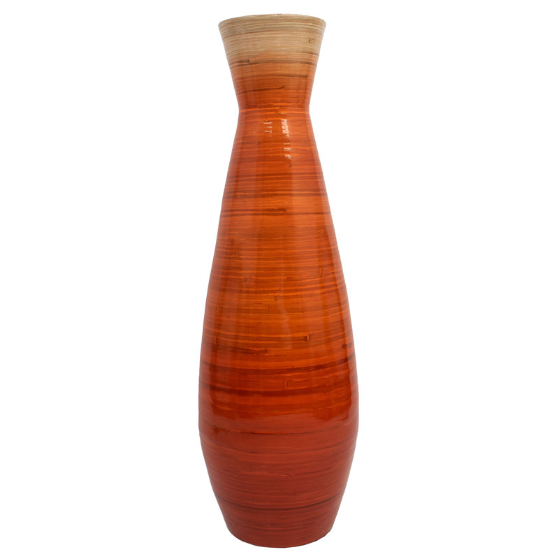 Handmade Wood Floor Vase, Orange, 31.5" H x 10.25" W x 10.25" D