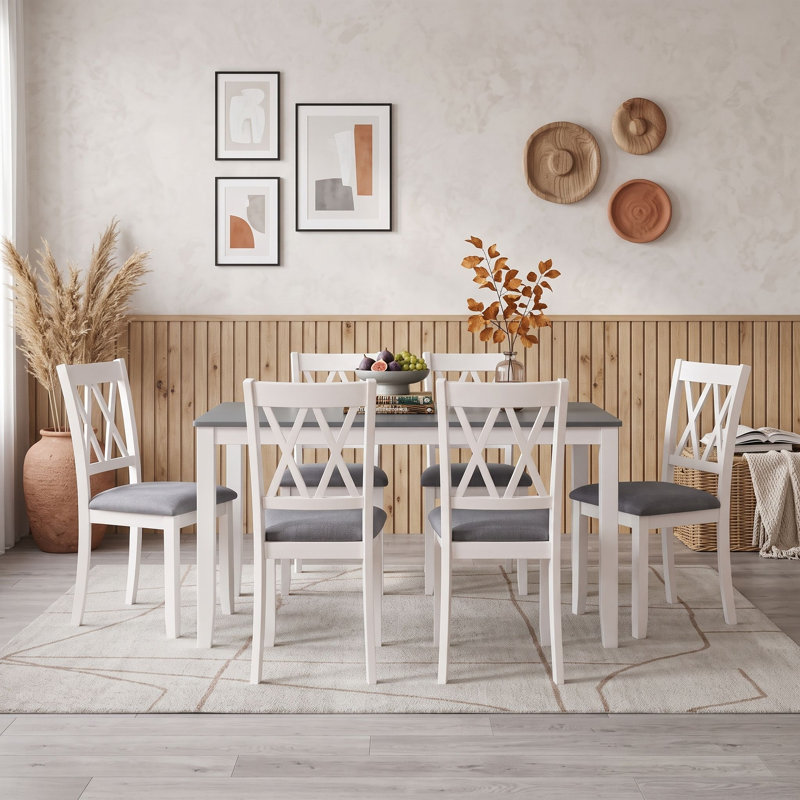 Ensemble de salle à manger rectangulaire moderne sept pièces avec six chaises