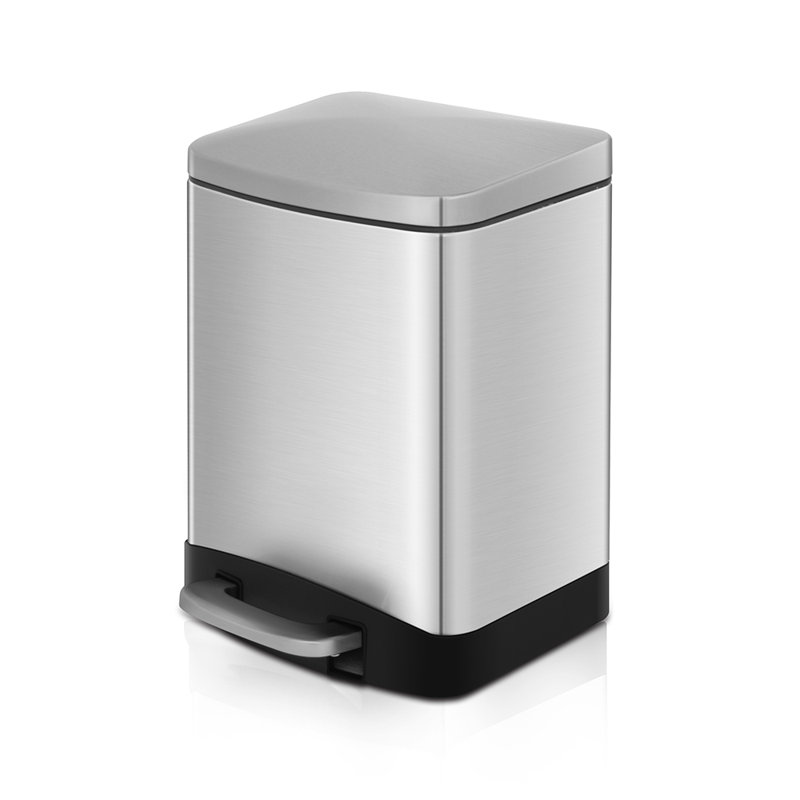 1.6 Gallon Brushed Stainless Steel Rectangular Step-On Trash Can