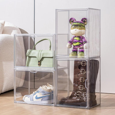Large 4-Tier Clear Display Case With Adjustable Shelves & Magnetic Door, Stackable Organizer For Figures, Collectibles, Cosmetics, And More