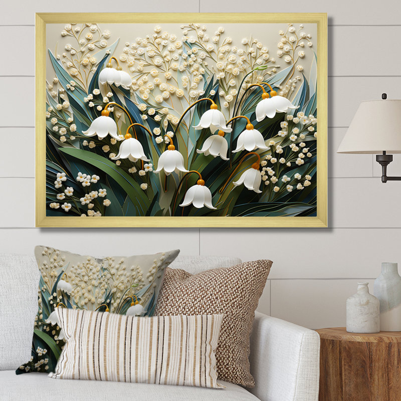 «White Snowdrop Symphony II», reproduction sur toile, Cadre doré simple, H 16 po x l 32 po x P 1 po