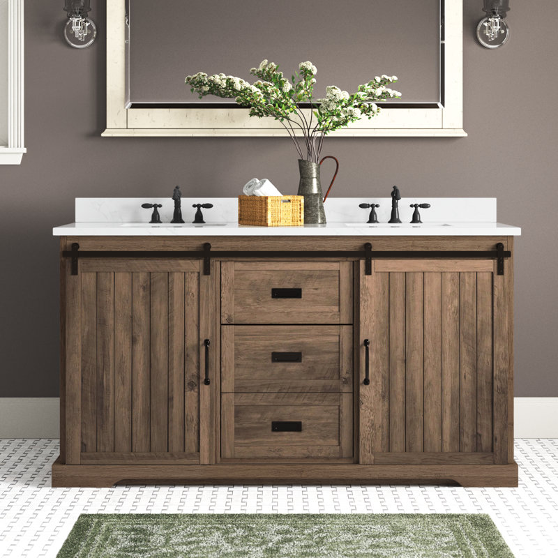 Ensemble de meuble-lavabo double 60 po Cayden, Brun cannelle