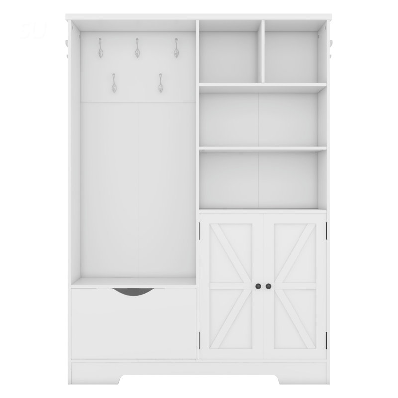 Portemanteau multifonctionnel avec armoire à chaussures, tiroirs, tablettes et banc, portemanteau moderne avec crochets pour le vestibule, le couloir, le vestibule, le vestibule