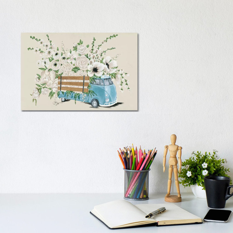 Peinture sur toile tendue, "Vw bus blanc" par Hollihocks, H 8 po x l 12 po x P 0,75 po