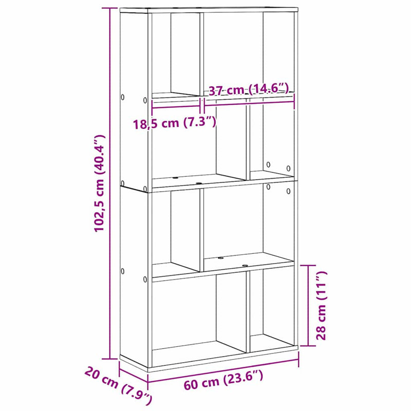 Geometric Bookcase, (4 Shelves) 120cm H x 60cm W x 20cm D