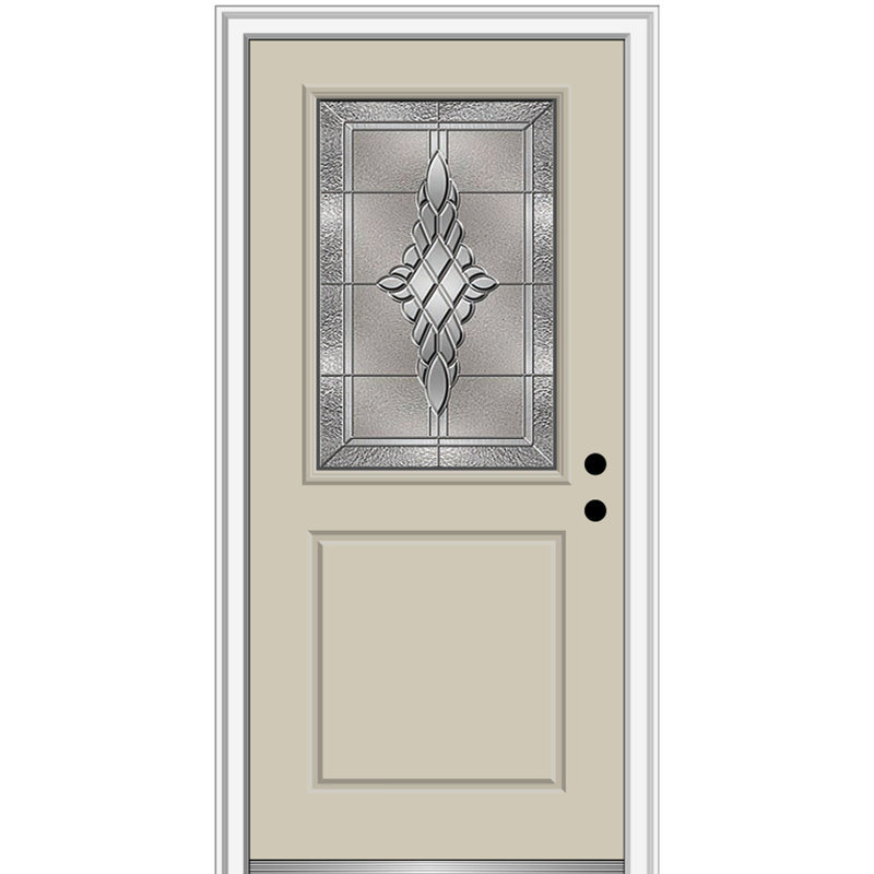 Grace Painted Both Sides The Same 1/2 Lite 1-Panel Fibreglass Prehung Front Entry Door on 4-9/16" Frame, Naval
