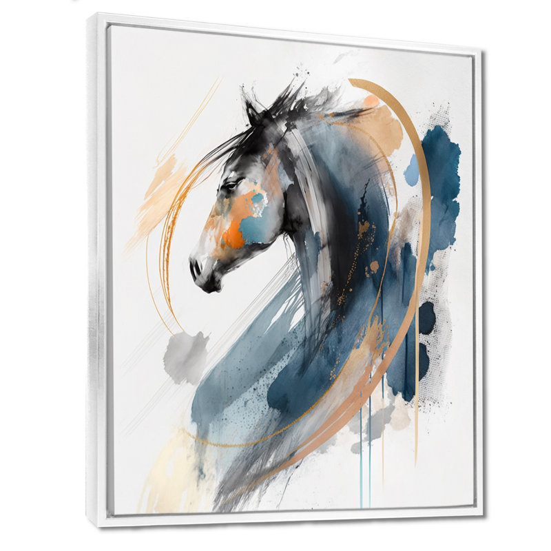 «Black Horse Side Portait II», art mural cheval, H 20 po x l 12 po, Cadre flottant blanc