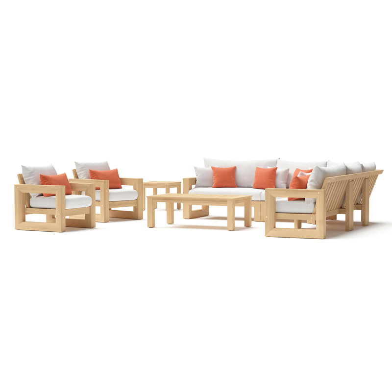 Sehrish Acacia 8 - Person Patio Conversation Set with Cushions, Cast Coral Sunbrella® Plainweave