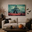 Château gothique sur la montagne du crâne avec toile murale d'Halloween flottante-963370472
