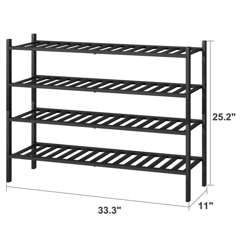 Longue étagère à chaussures robuste en bambou à 4 niveaux de conception empilable, facile à assembler, salon moderne, couloir de chambre à coucher