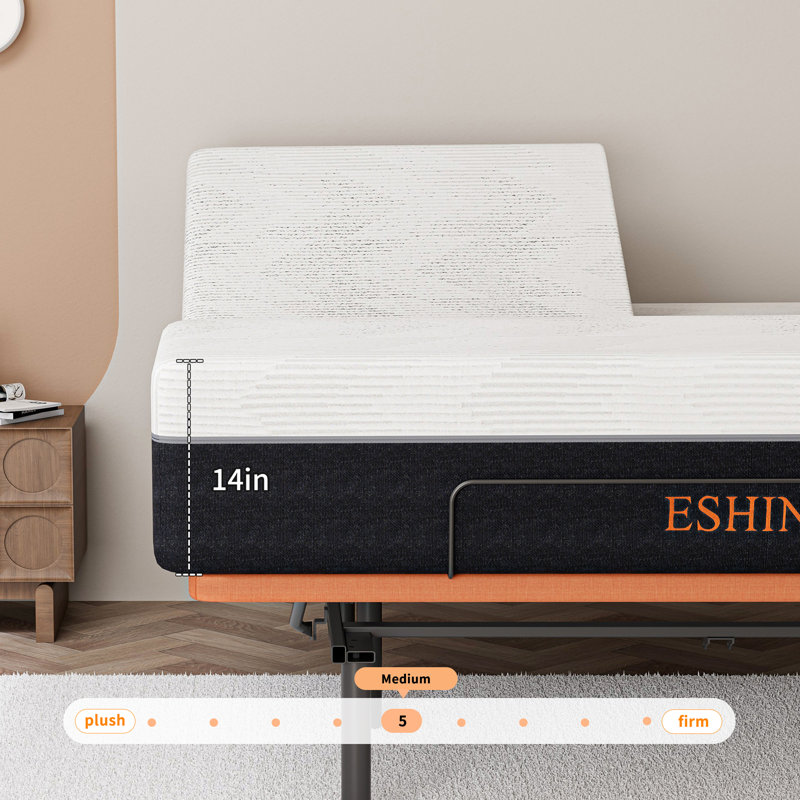 14" Medium Plush Split Top King Gel-Infused Memory Foam Mattress, Zoned Support Foam, Graphene Knit Cover