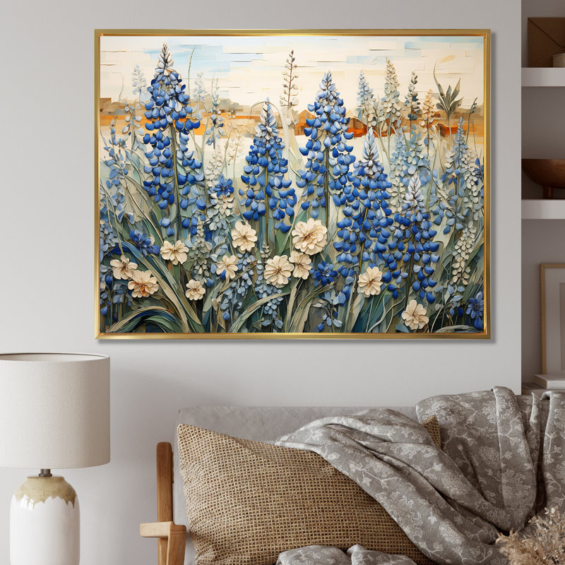 Magical Blue Bonnets Grass Meadows I, reproduction d'art sur toile, H 16 po x l 32 po x P 1 po, Or
