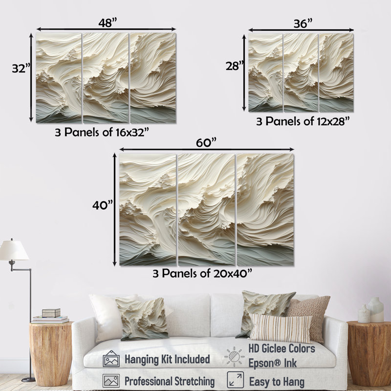«White and Blue Wave Papercut Style II - Coastal Waves», ensemble d'art mural, Toile tendue, H 40 po x l 60 po x P 1 po