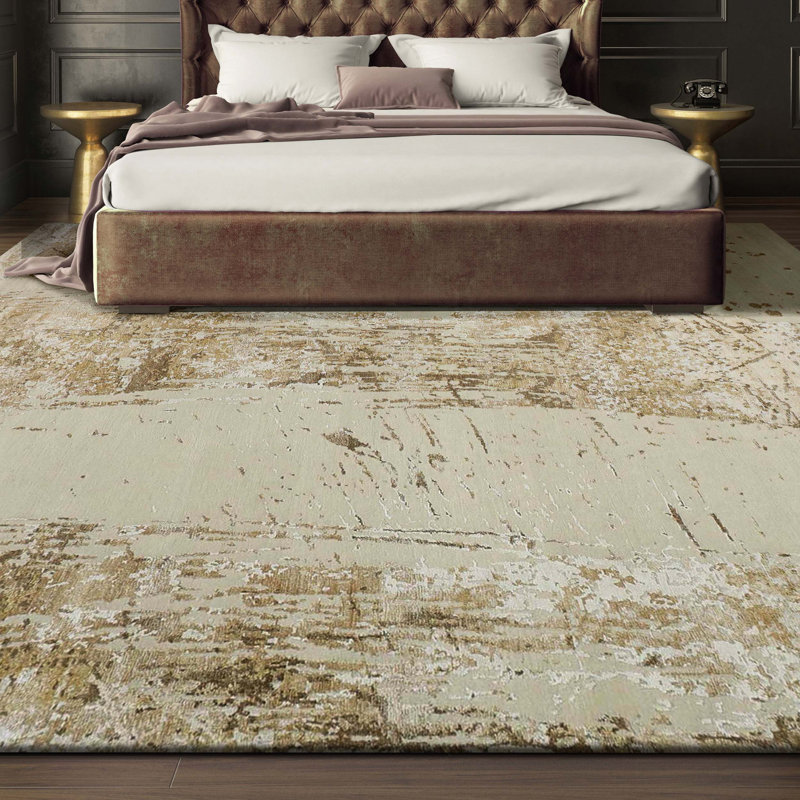 Tapis noué à la main ivoire / beige, Rectangle 8 pi x 10 pi
