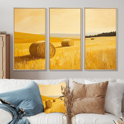 «Yellow Farm Landscape Haystack Hills», ensemble d'art mural de ferme