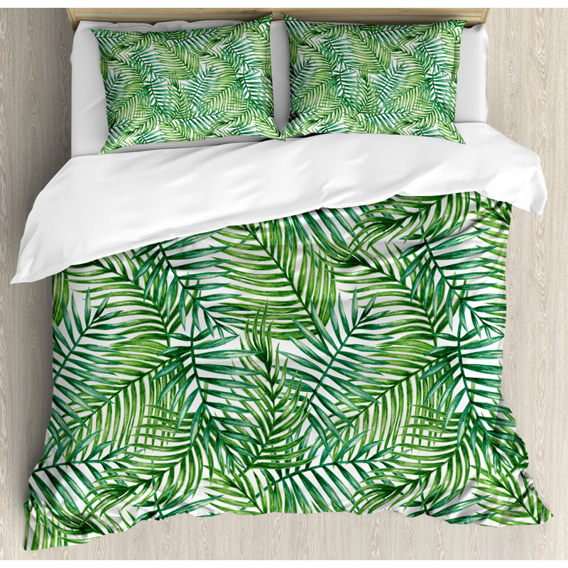 Leaf Watercolor Coastal Polyester Floral Duvet Cover, King