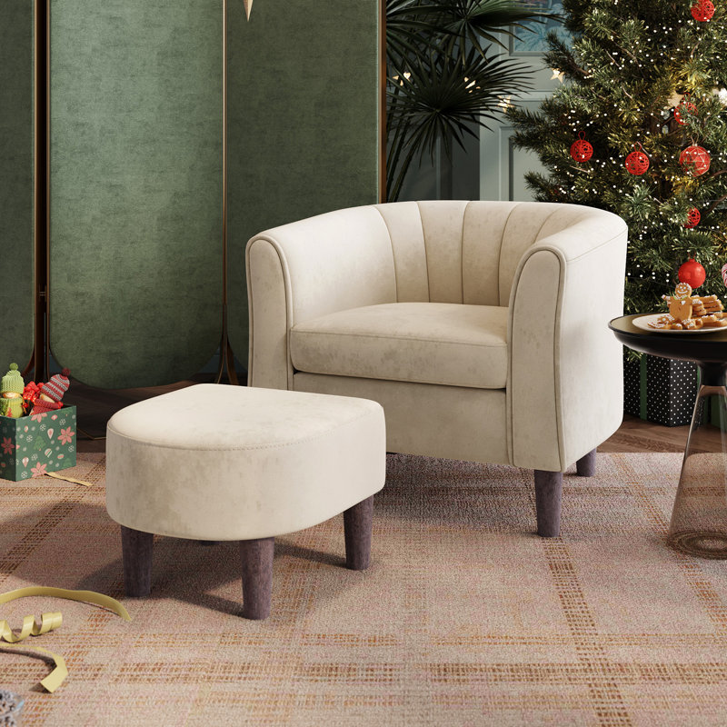 Fauteuil demi-tonneau avec repose-pieds 31,7 po Torence, H 26,8 po x l 31,7 po x P 26,8 po, Velours beige Mila