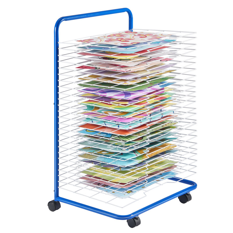Art Drying Rack 25 Removable Shelves Paint Drying Rack With 4 Wheels Blue