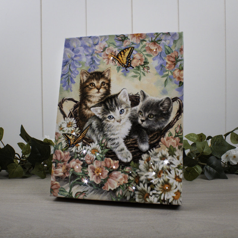 Ahvianna - Kittens in the Garden 8x6 Mini Lighted Easel Back Canvas