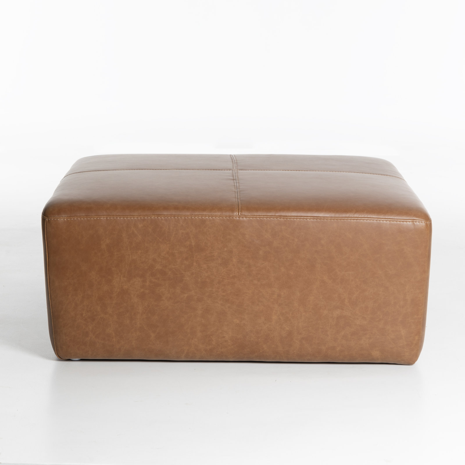 35" Genuine Leather Ottoman, Cognac Genuine Leather