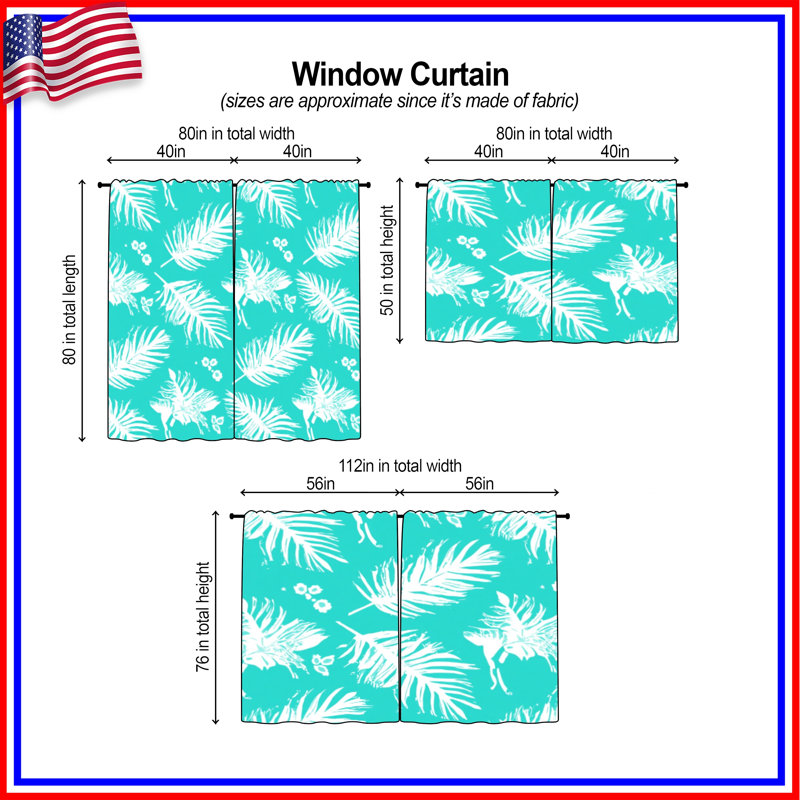 Rideau de fenêtre Tropical Palm Leaves - 2 panneaux, 40in x 52in - 2 panels, Sheer