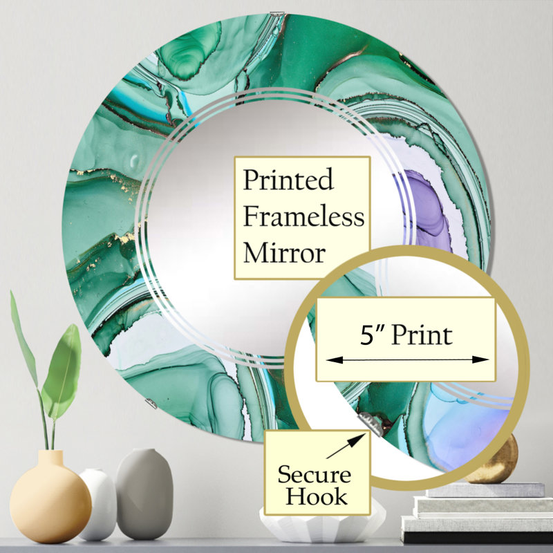 Vert et mauve luxueux abstrait Art fluide I - miroir mural moderne, 24 po x 24 po