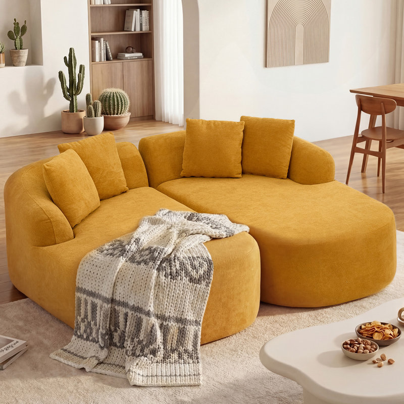 Méridienne double rembourrée 2 pièces, canapé-lit à combinaison libre Bonless, aucun assemblage requis, Jaune