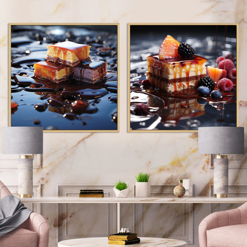 Whimsical Reflections - Ensemble de 2 desserts carrés à collage, Cadre flottant brun, H 30 po x l 61 po