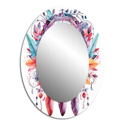 Purple Boho Dreamcatcher Watercolor - Blue Traditional Oval Wall Mirror