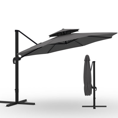 10x10 FT Round Cantilever Umbrella, 360° Rotation & Adjustable Height for Patio, Poolside, Garden – Base Not Included