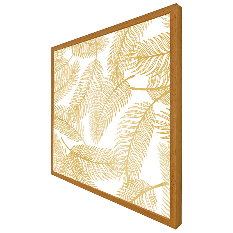 Pasho Golden Leaves - Single Picture Frame Print, 61cm H x 61cm W x 4cm D, Oak Framed