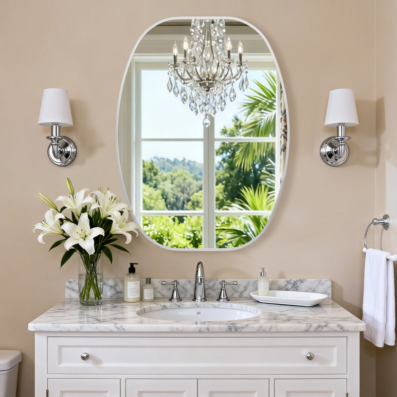 Metal Oval Wall Mirror, Silver, 40" x 30"